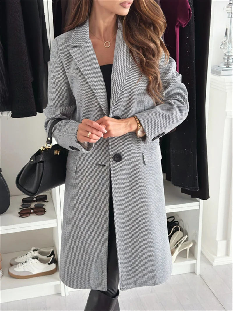 Lydia - Long Woolen Coat with Buttons